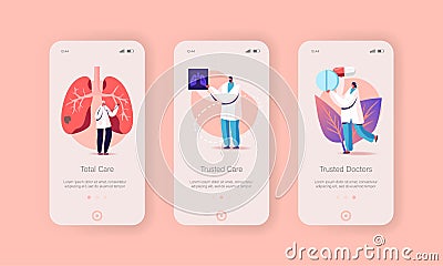 Pulmonology Fluorographic Examination, Lungs X-ray Checkup Mobile App Page Onboard Screen Template Vector Illustration