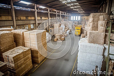 pulp and paper mill warehouse, with stacks of raw materials and finished products Stock Photo