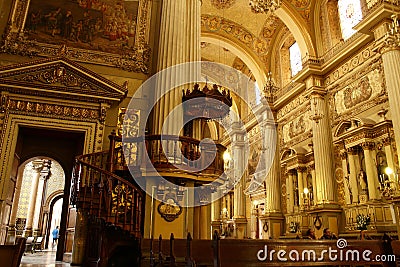 Pulpit of Cathedral in Leon, Guanajuato. Horizontal View Editorial Stock Photo