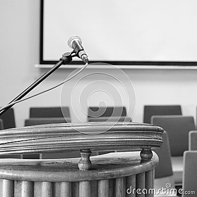 Pulpit. Microphone. Hall Stock Photo