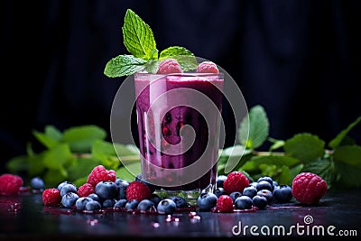 Pulpy Fresh blueberry smoothie. Generate Ai Stock Photo