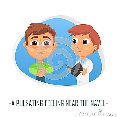 Pulsating feeling near the navel medical concept. Vector Cartoon Illustration