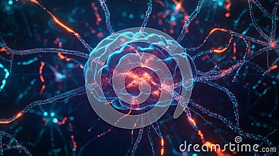 Pulsating Neon Neural Network in an Infinite Technological Void Stock Photo