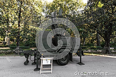 Pulsed Wave Surveillance Radar. Display of military vehicles. Spanish Armed Forces Day Editorial Stock Photo