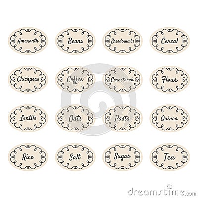 Pulses and legumes or cereals food vector label set Vector Illustration