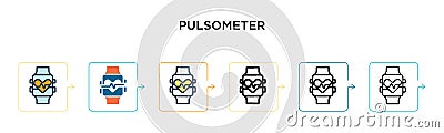 Pulsometer vector icon in 6 different modern styles. Black, two colored pulsometer icons designed in filled, outline, line and Cartoon Illustration