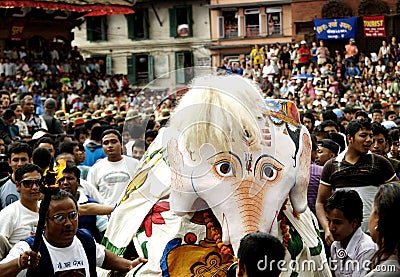 Pulu Kisi Elephant Dance in Indra Jatra in Kathmandu, Nepal Editorial Stock Photo