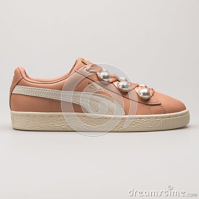 Puma Basket Bling coral and beige sneaker Editorial Stock Photo