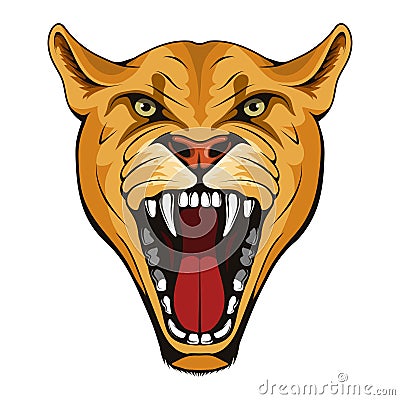 Puma, lynx, lioness. Panther with angry face Vector Illustration