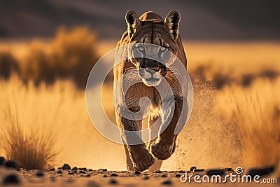 Puma running, aggressive, hunting and attacking, predator, Generative AI Stock Photo