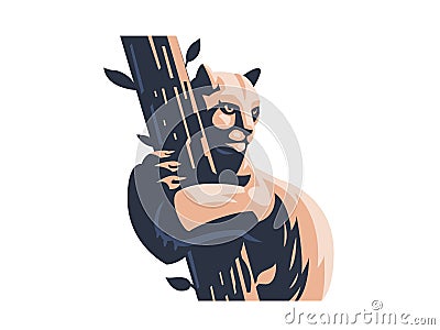 Puma sits on a tree Vector Illustration