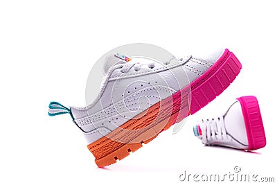 Puma sneakers on a white background. Sports concept. Close-up Editorial Stock Photo