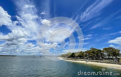 Pumicestone Passage seen from Bribie Island Bridge Stock Photo