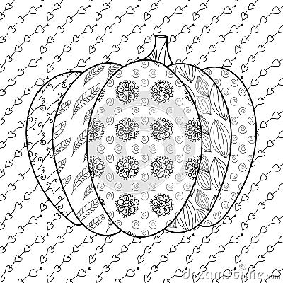 Pumkin adult coloring book page Vector Illustration