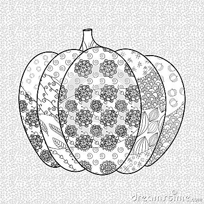 Pumkin adult coloring book page Vector Illustration