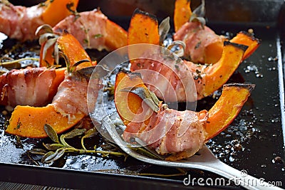 Pumkin gaps with bacon and sage Stock Photo