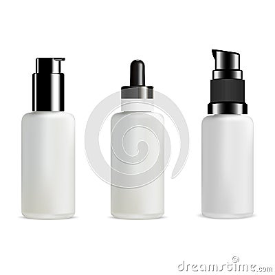 Pump Bottle. Cosmetic Dispenser Glass Package Vector Illustration