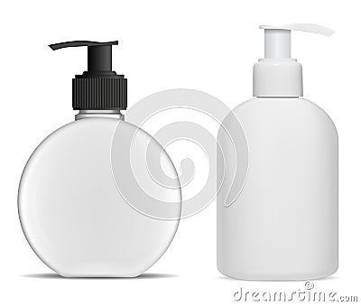Pump bottle white plastic mockup, soap, gel lotion Vector Illustration