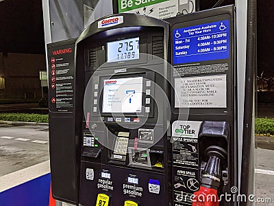 Pump at Costco Gasoline station at night Editorial Stock Photo