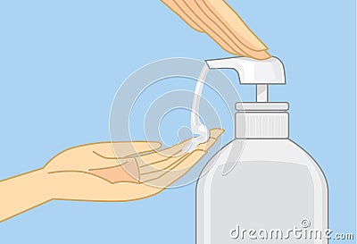 Pump liquid soap came out from bottle Vector Illustration