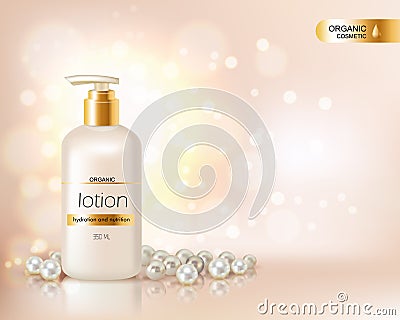 Pump Top Bottle With Organic Cosmetic Lotion Vector Illustration