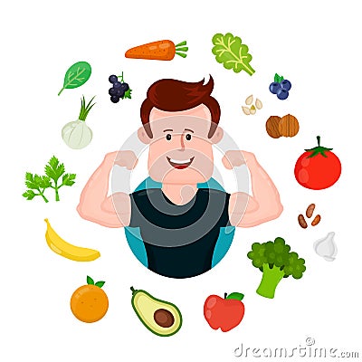 Pumped-up sport fitness young man Vector Illustration