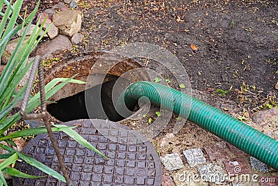 Pumping septic tanks Stock Photo