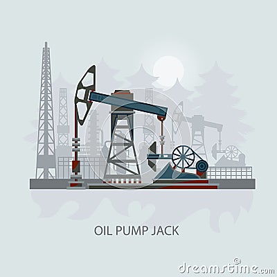 Pumpjack and Working Oil Pumps xOil Pump, Petroleum Industry Vector Illustration