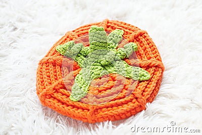 Pumpkin baby hat Stock Photo