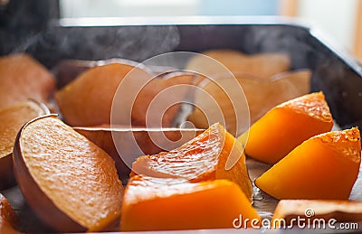 Pumpkin baked in oven Stock Photo