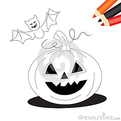 Pumpkin and bat Stock Photo