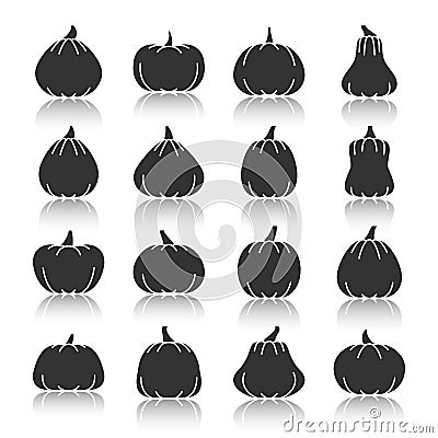 Pumpkin black silhouette with reflection icon set Vector Illustration