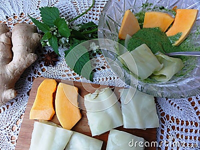 Pumpkin cabbage tempura, cooking vegetarian food Stock Photo
