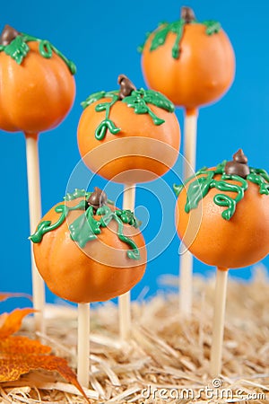 Pumpkin cake pops Stock Photo