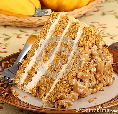 Pumpkin Cake Slice Closeup Stock Photo