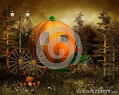 Pumpkin carriage in a forest Stock Photo