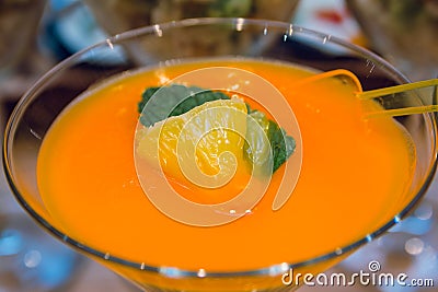 Pumpkin cocktail with orange and mint. Cooking as a hobby. Professional cooking. Banquet. Vegetarian food Stock Photo