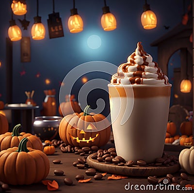 Pumpkin cold latte. Generative AI. Stock Photo