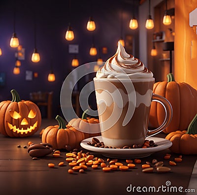 Pumpkin cold latte. Generative AI. Stock Photo