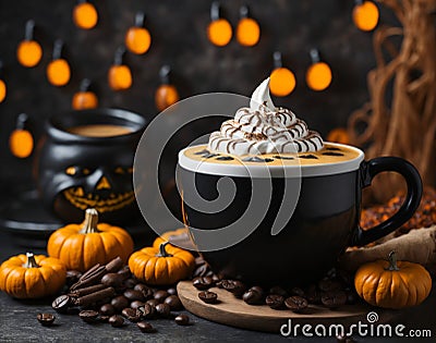 Pumpkin cold latte. Generative AI. Stock Photo