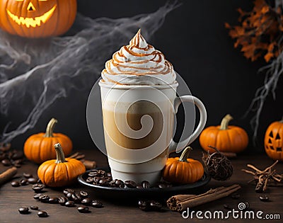 Pumpkin cold latte. Generative AI. Stock Photo