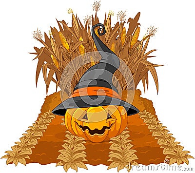 Pumpkin on corn maze Vector Illustration