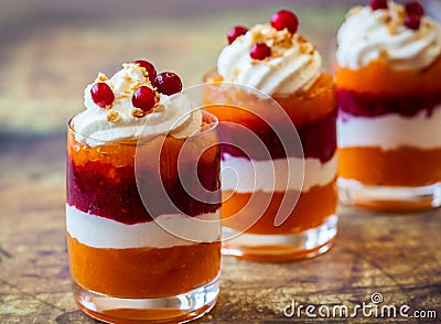 Pumpkin and cranberry dessert Stock Photo