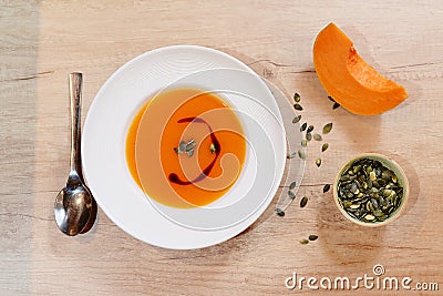 Pumpkin cream soup - Organic Vegetarian - Vegan. Stock Photo