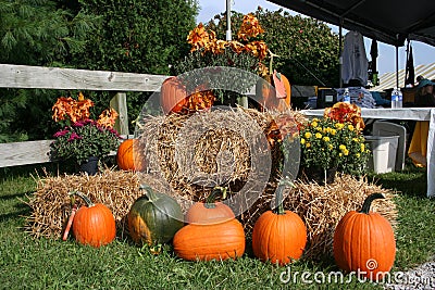 A pumpkin display at a fall festival Stock Photo