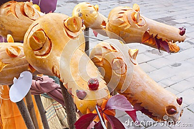 Pumpkin dragon heads Stock Photo