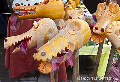 Pumpkin dragon heads Stock Photo