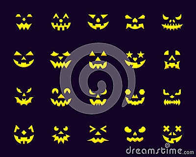 Pumpkin Face simple flat color icons vector set Vector Illustration