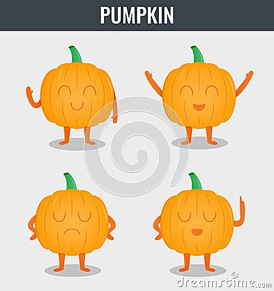 Pumpkin. Funny cartoon vegetables. Organic food. Vector Vector Illustration