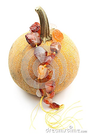 Pumpkin with genuine carnelian nugget beads Stock Photo